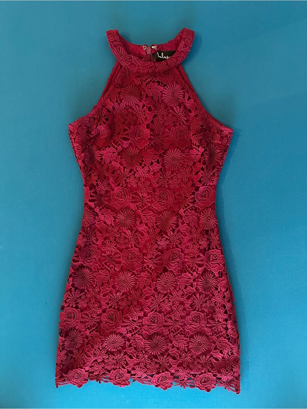 Lulu's Rose Pink Floral Lace Halter Mini Dress